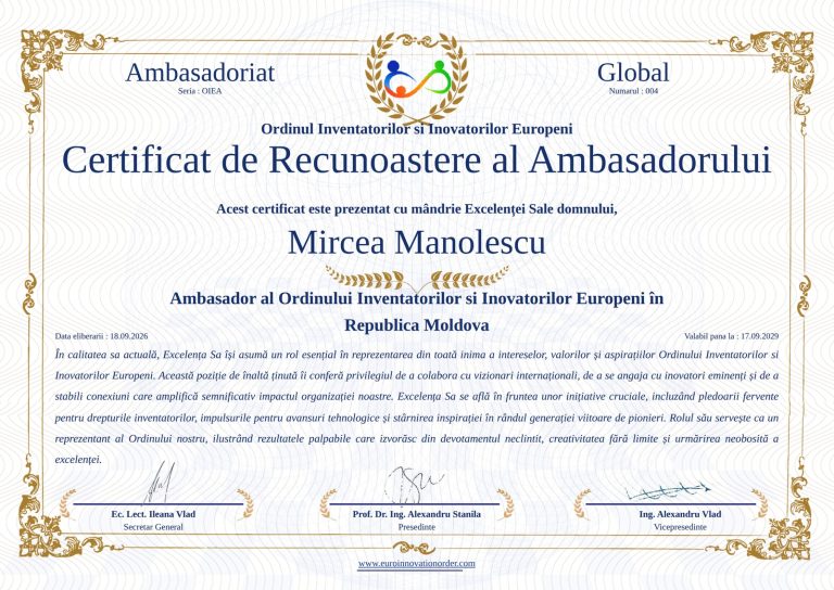 Certificat de Recunoastere al Ambasadorului — Mircea Manolescu