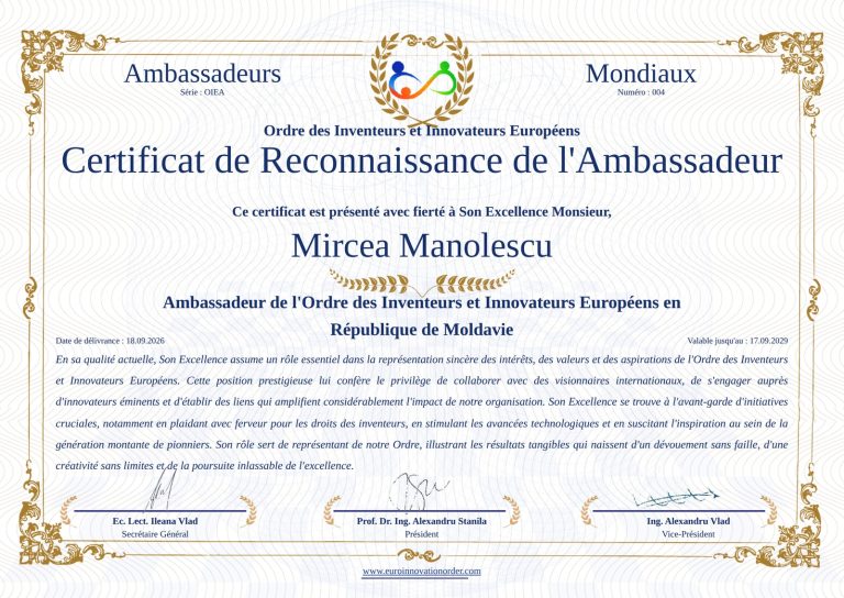 Certificat de Reconnaissance de l’Ambassadeur — Mircea Manolescu